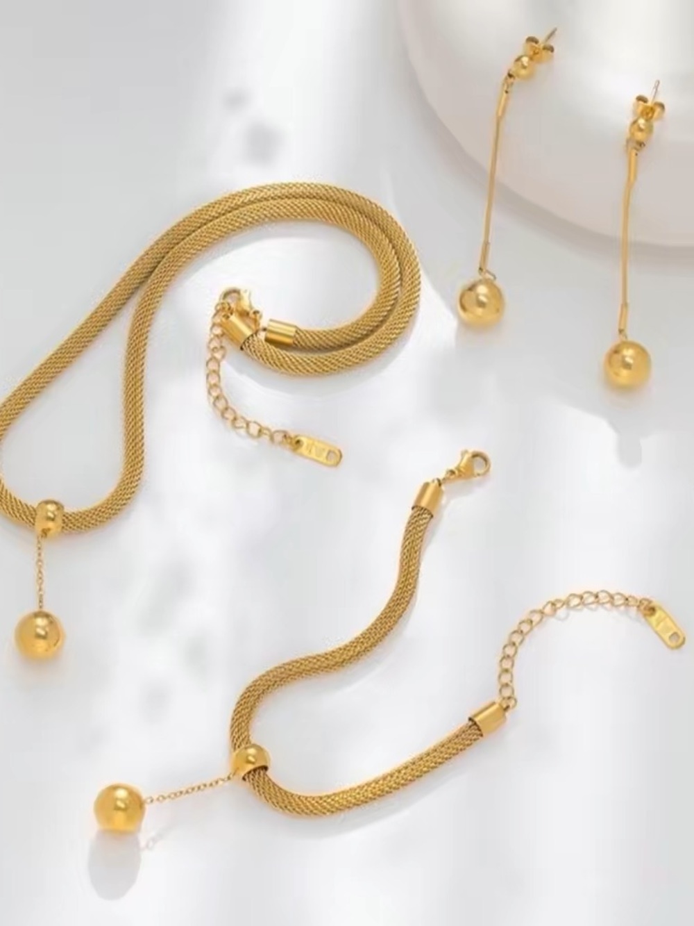 Classic Gold-Tone Ball Pendant Necklace, Bracelet & Drop Earring Set